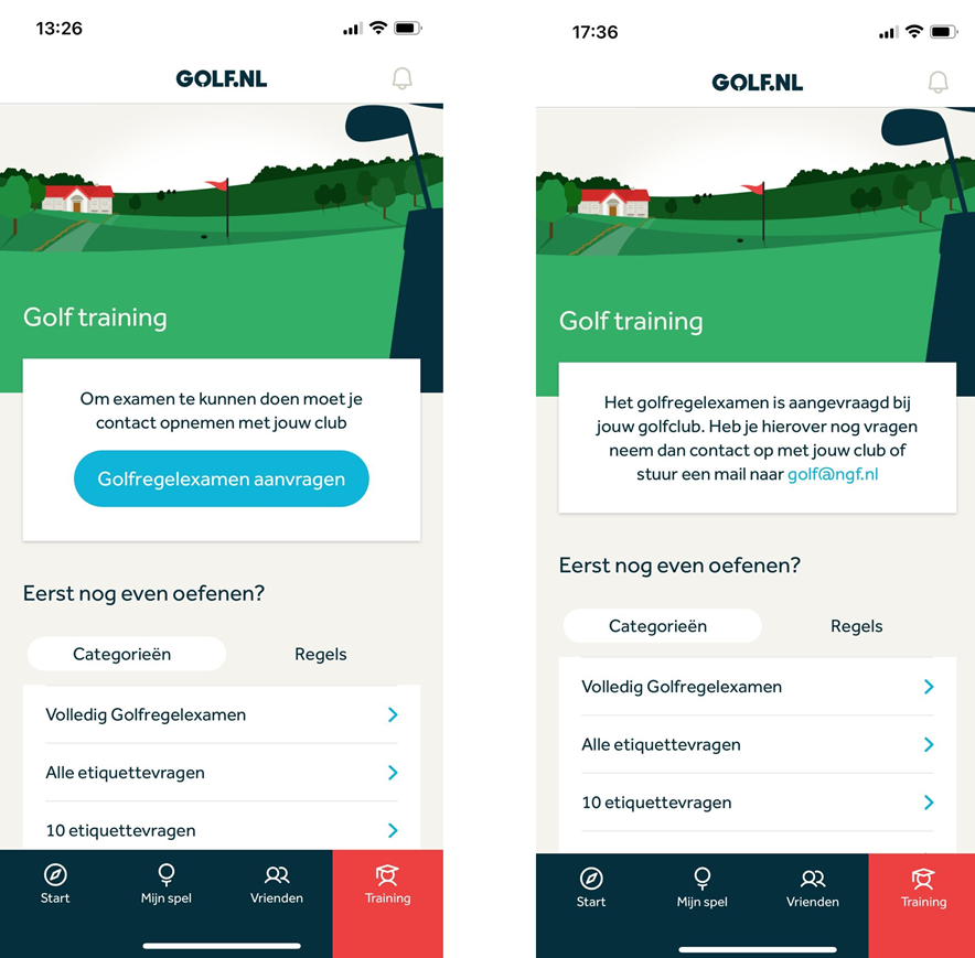 Golfregelexamen online in de app GOLF.NL